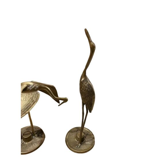 Vintage Pair of Solid Brass Cranes Elegant Bird Figures - Picture 11 of 11